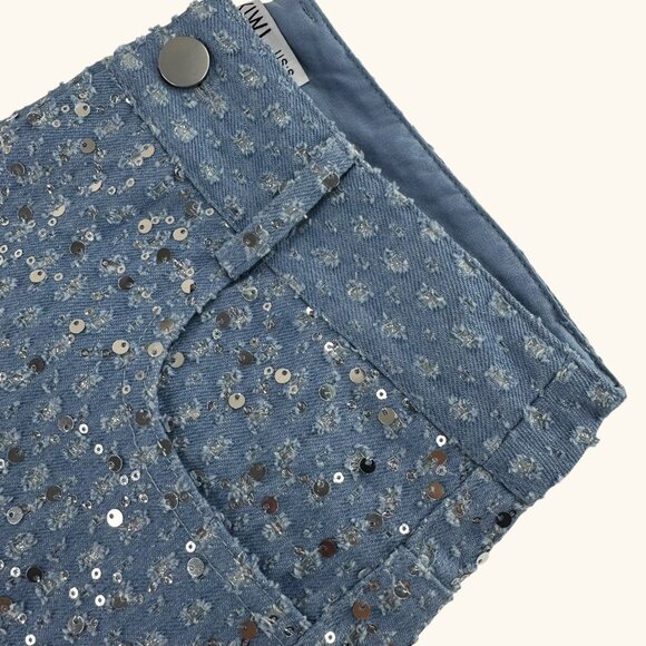 Women Sequined Denim Straight Leg Jeans Pants Size US M/6 High Waist Ripped - Picture 10 of 16